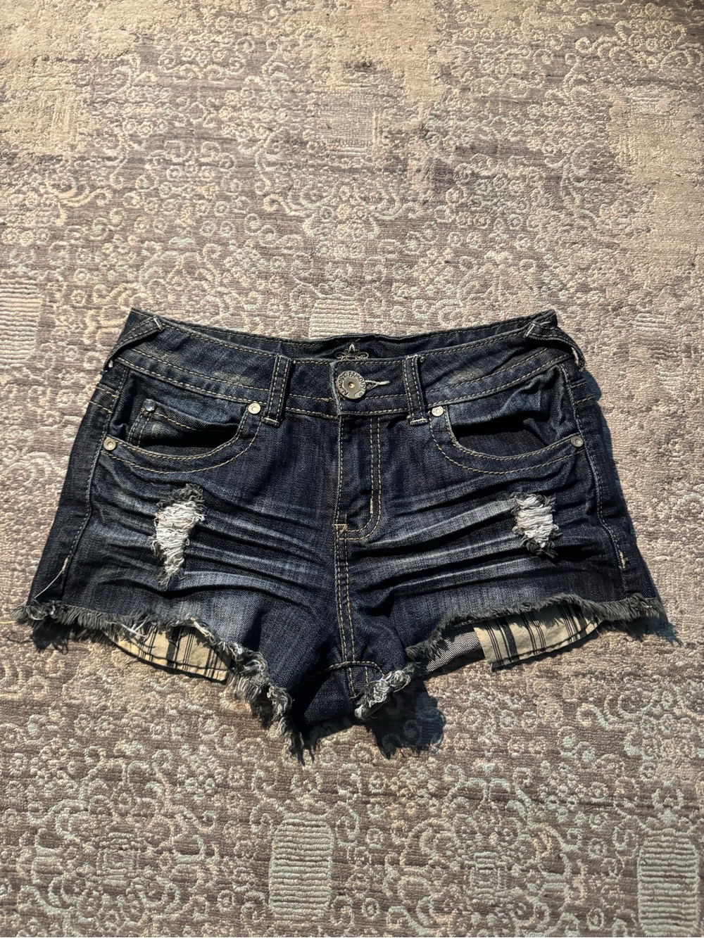 Almost Famous Dark Blue Distressed Jean Shorts